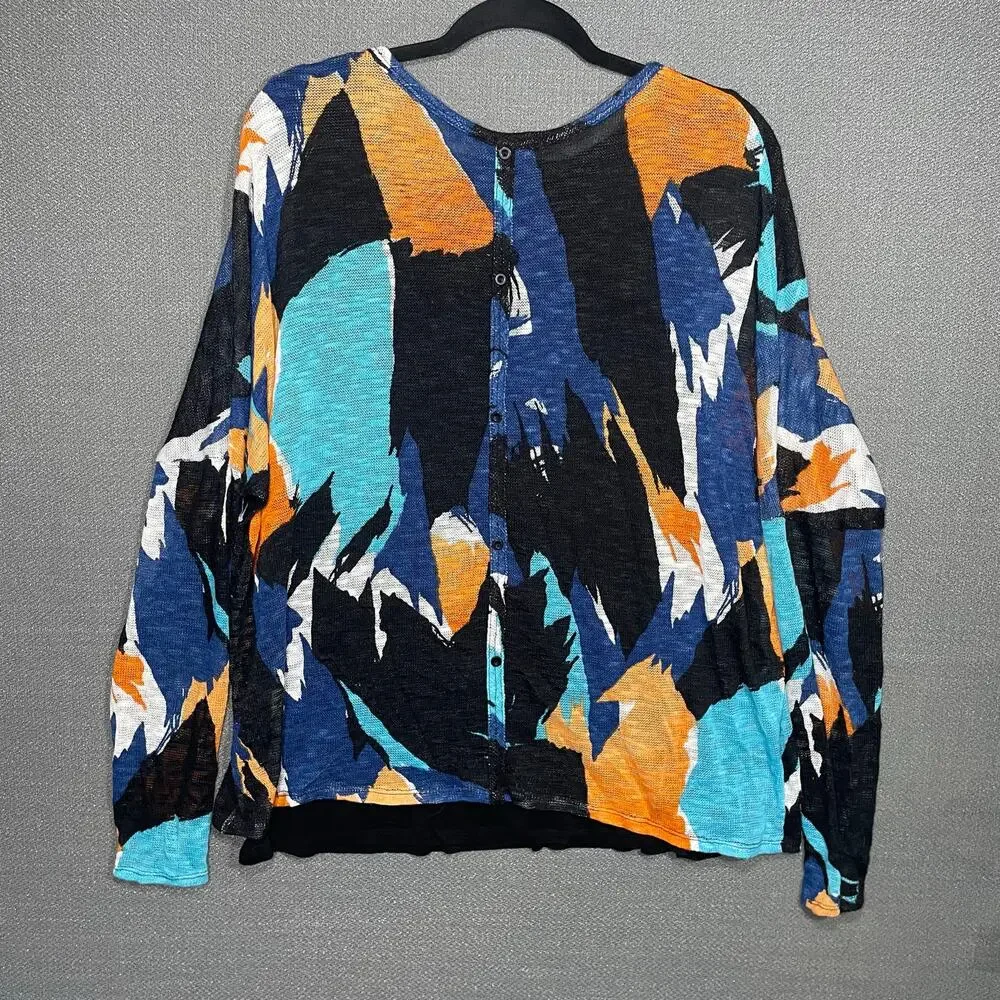 Chelsea and Theodore Printed Pullover Lightweight Knit Top w Tank Artsy Abstract